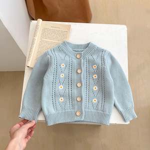 Tayloranne Baby & Toddler Knit Cardigan - Daisies in Blue (3-36m)