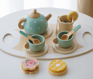 Clearance Outlet Sale: Pretend Play Vintage Wooden Kids Morning Afternoon Tea Set 15pcs (3+ years)