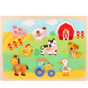 Farm Animals Wooden Peg Puzzle - Educational Toys (30cm x 22cm) - 3 years+