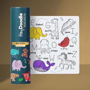 Farmyard Wild Animal Friends Gift Ideas: HeyDoodle Into The Wild Playmat (Mini)- Reusable Colouring Set