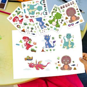 Party Welcome Gifts: Dinosaur Puzzle Stickers Set - 16 Sheets of Prehistoric Decorative Fun