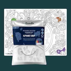 HeyDoodle Alphabet Soup Sensory Mat (Large) - Reusable Colouring Set