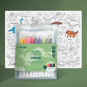 HeyDoodle Dino Roar Playmat (Large) - Reusable Colouring Set
