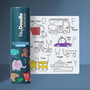 HeyDoodle Toot Toot Honk Playmat (Mini) - Reusable Colouring Set