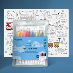 HeyDoodle Toot Toot Honk Playmat (Large) - Reusable Colouring Set