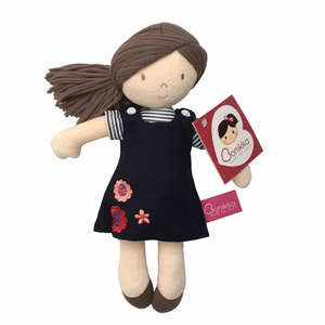 Kids Toys Gifts: Tikiri Bonikka Ruby Organic (GOTS) Doll - Dark Brown Hair & Dark Blue Dress 31cm