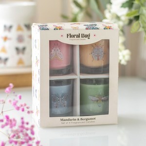 Home Living: Set of 4 Floral Bug Glass Candles