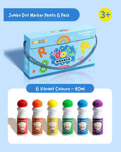 Books Stationery: Jumbo Washable Dot Markers Paint 6 Pack with Storage Box - Assorted (3 years+)