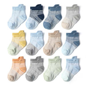 Pastel Two-Tone Anti-Slip Kids Socks for 1-5 Years (12 Pairs)