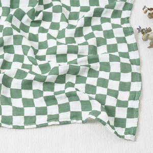 Earth Tone Baby Cotton Muslin Swaddle Blanket - Leaves | Checked | Green Polka |&hellip;