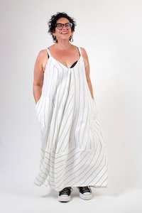 Tunics: TCD Get Out The Girls Dress - Cream Linen Stripe