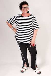 Bias Slip With Curve Tee: TCD Curve Tee - B/W Stripes