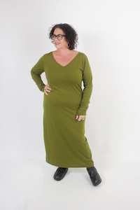 Belina Tube Dress Styles: TCD Long Thumbelina - Olive Green Merino