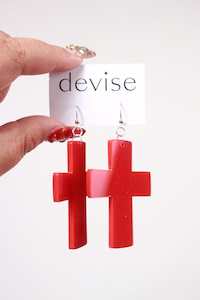 Devise Cross Earrings - Red