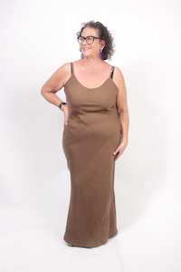 3 Piece Dressing Collection: TCD Long Bias Slip Dress - Brown Viscose/Linen