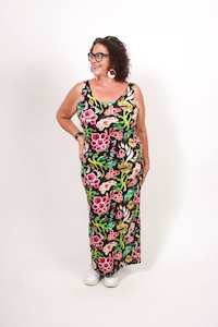 TCD Long La Bella Dress - Black Floral Print