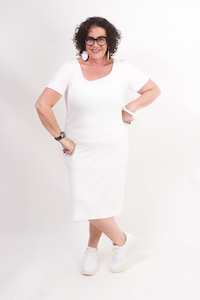 TCD Sleeved La Bella Dress - White Rib (LUCKY LAST M = 18)