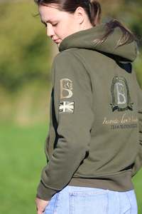 Adelle Ladies Olive Diamanté Cross Necked Hoodie