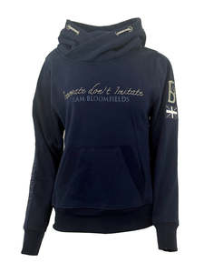 Amelia Navy with Silver Diamante Cross Necked Hoodie