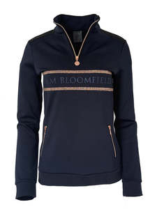 Camille Crystal Navy Quarter Zip Top