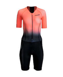 Tri Suits Womens: HUUB - Womens - Commit Long Course Tri Suit - Black/Coral