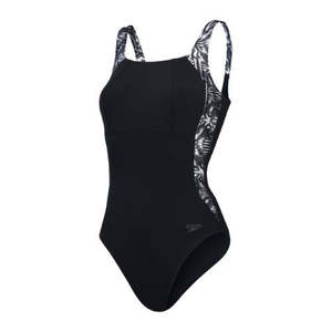 Swimwear Womens One Piece: Speedo - Womens - Shaping Luna Lustre One Piece - Black/Oxide Grey/White