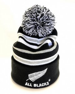 All Blacks Stripe Pom Pom Beanie