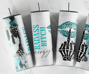 Drinkware: Badass Bitch Energy Cup or Tumbler (Pink & Turquoise)
