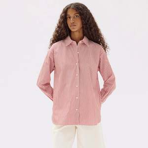 Outlet Clothing Accessories: Assembly Label Signature Poplin Shirt - Papaya / White Stripe