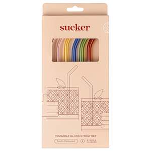 Sucker Reusable Glass Drinking Straw Set - Multi-Coloured