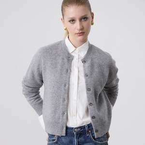 Laing Boxy Cashmere Crew Neck Cardigan - Grey Marle
