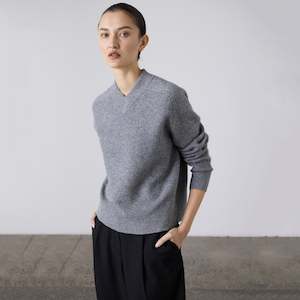 Laing High V-Neck Cashmere Wool Sweater - Grey Marle