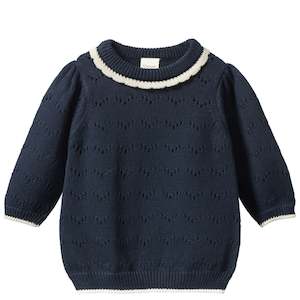 Bodysuits: Nature Baby Organic Cotton Maeve Long Sleeve Tee - Pointelle Navy
