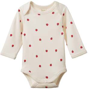 Nature Baby Organic Cotton Rib Long Sleeve Bodysuit - Raspberries