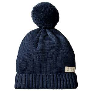 Nature Baby Organic Merino Alpine Pom Pom Beanie - Navy