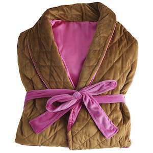 Sleepwear Loungewear: Kip & Co Quilted Velvet Robe - Pecan Delight