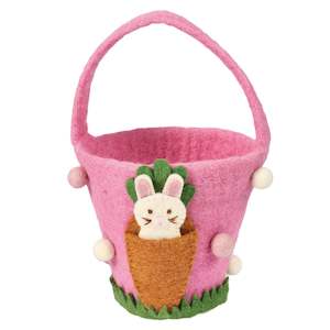 Toys Soft Toys: Pashom Nepal Felt Basket with Carrot Pocket & Bunny Finger Puppet