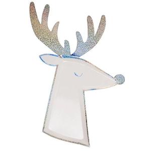 Meri Meri Paper Plate Set of 8 - Silver Sparkle Reindeer