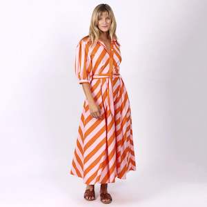 Leoni Bianca Dress - Orange & Pink Stripe