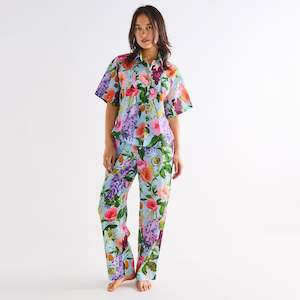 Kip & Co Organic Cotton Short Sleeve Shirt & Pants Pyjama Set - Spring in the Air