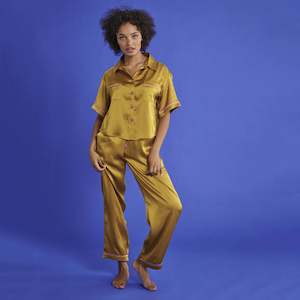 Sleepwear Robes: Kip & Co Satin Short Sleeve Shirt & Pants Pyjama Set - VaVaVoom