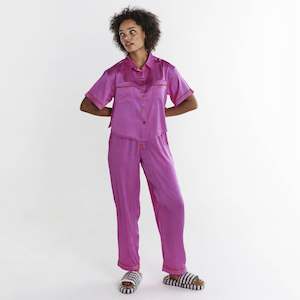 Kip & Co Satin Short Sleeve Shirt & Pants Pyjama Set - Flirty