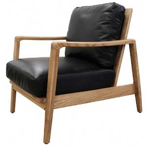 Reid American Ash Armchair - Natural with Black Leather