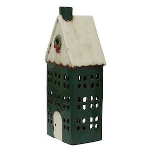 Candles Room Fragrance: Ceramic Alsace Tealight House - Large Green with Wreath