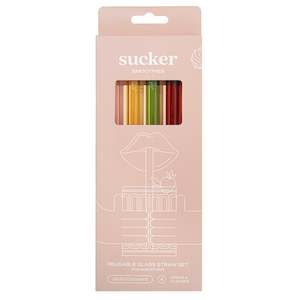 Dinnerware Serveware: Sucker Glass Smoothie Drinking Straw Set - Multi Colour