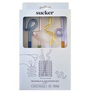 Dinnerware Serveware: Sucker Glass Curly Drinking Straw Set - Multi Colour