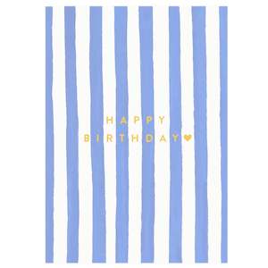 Birthday Cards: Tea Pea Card - Happy Birthday Periwinkle Stripe