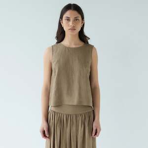 Sophie Shell Buttons Linen Top - Hay