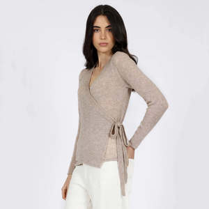Womens Knitwear: Marlow Celeste Wool & Cashmere Wrap Knit - Camel