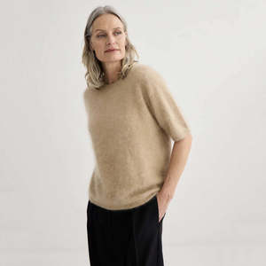 Womens Knitwear: Laing Brushed Cashmere T Shirt - Soft Beige